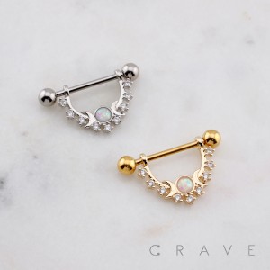 MOON OPAL BEZEL CZ 316L SURGICAL STEEL NIPPLE RING SHIELD